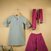 Pastel Green & Magenta Girl's Kurta Set