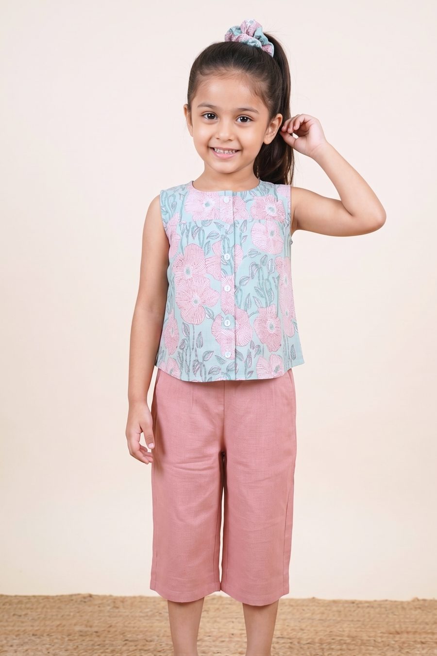 Mint Green & Dusty Pink Top And Capri