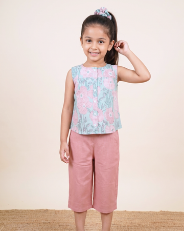 Mint Green & Dusty Pink Top And Capri