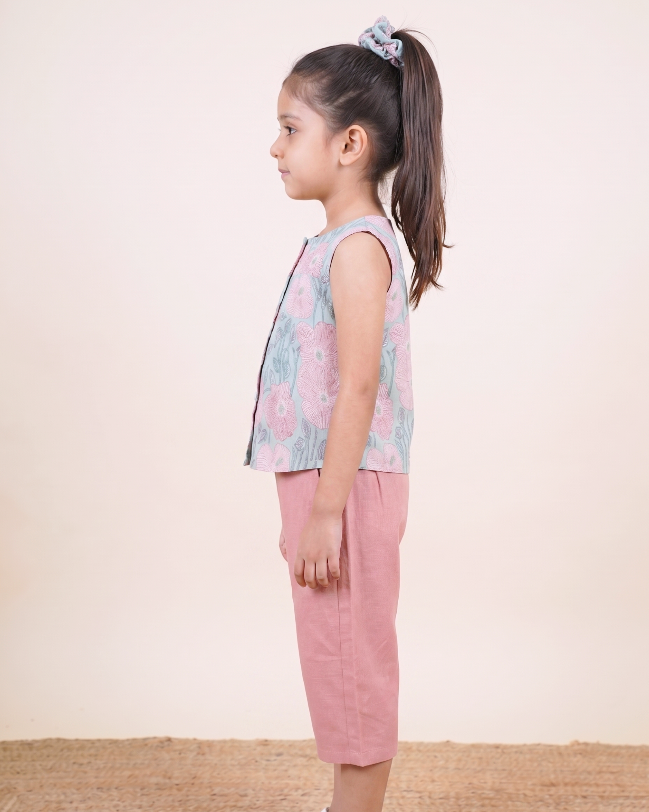 Mint Green & Dusty Pink Top And Capri