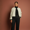 White Colour Merino Wool Round Neck Checkered Print Short Jacket For Women's