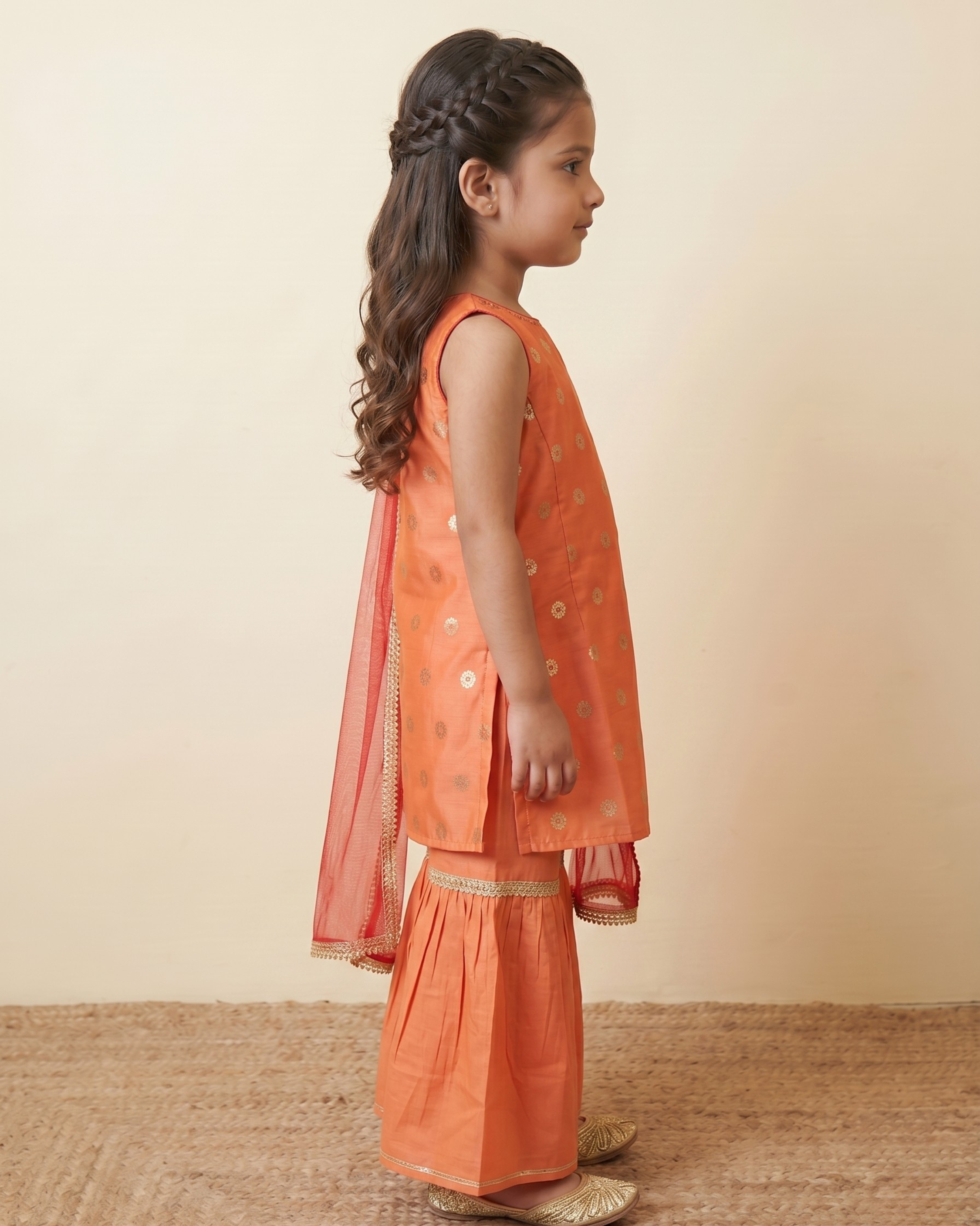 Bright Orange Kurta Sharara Dupatta