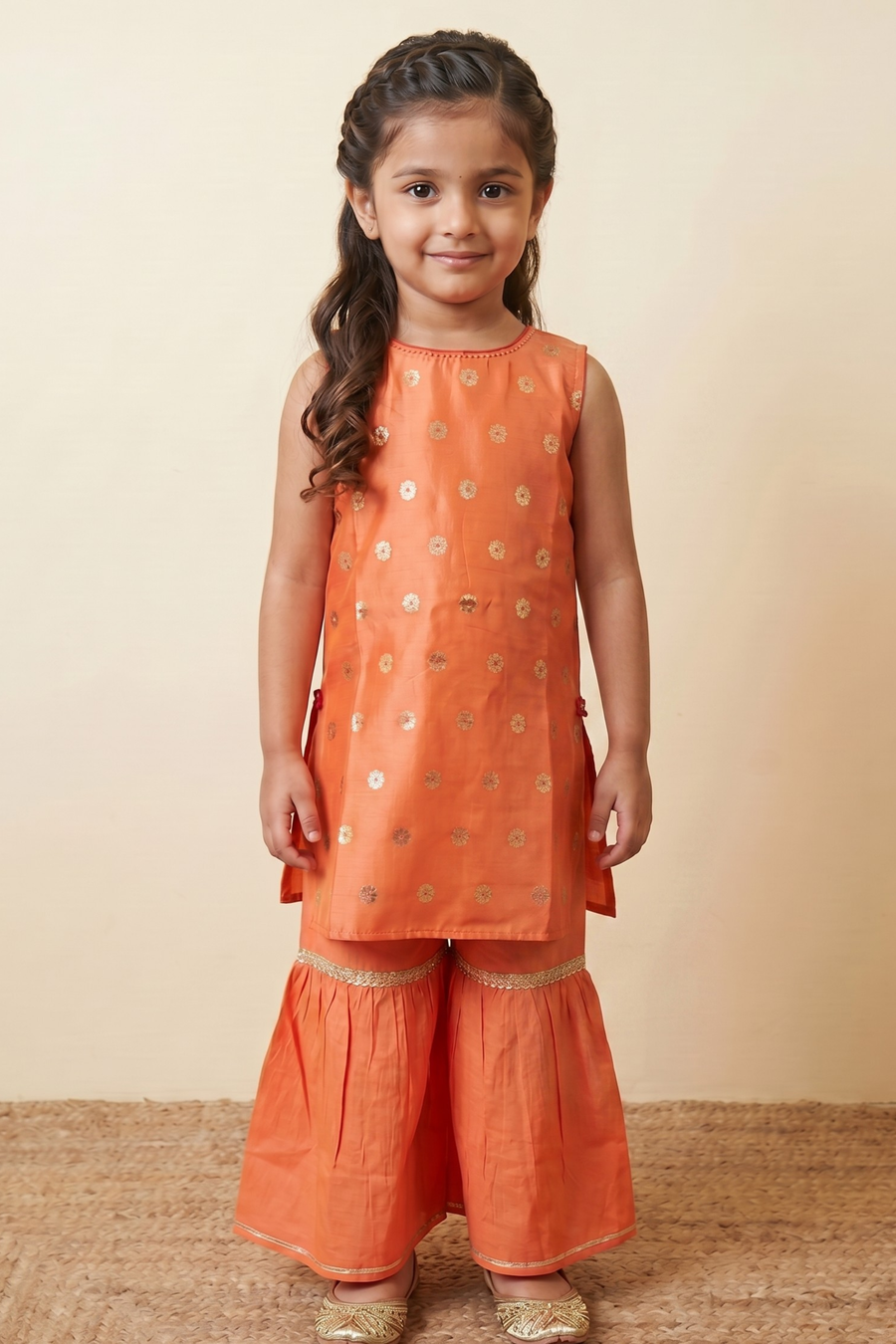 Bright Orange Kurta Sharara Dupatta