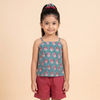 Teal Green & Maroon Top And Shorts