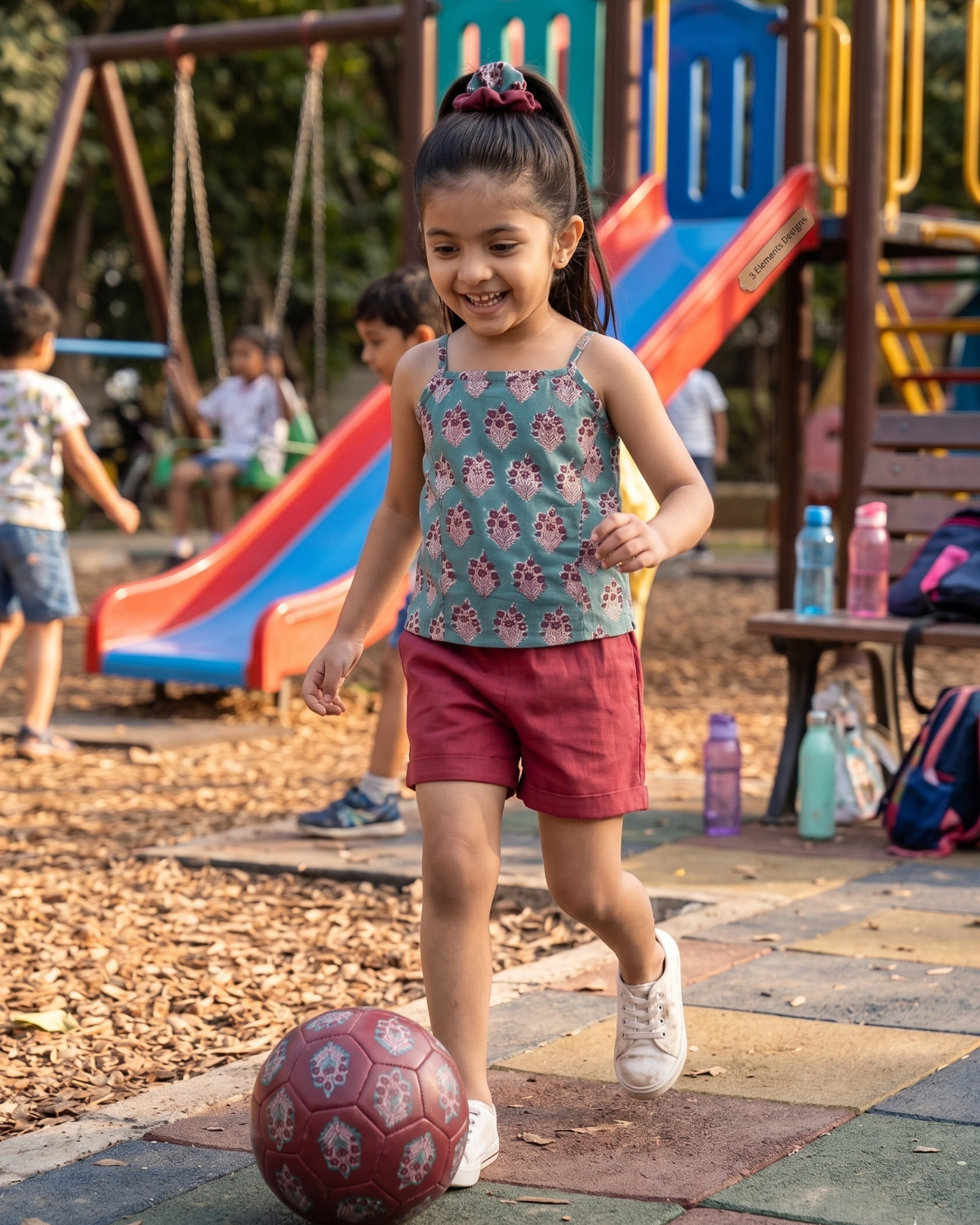 Teal Green & Maroon Top And Shorts