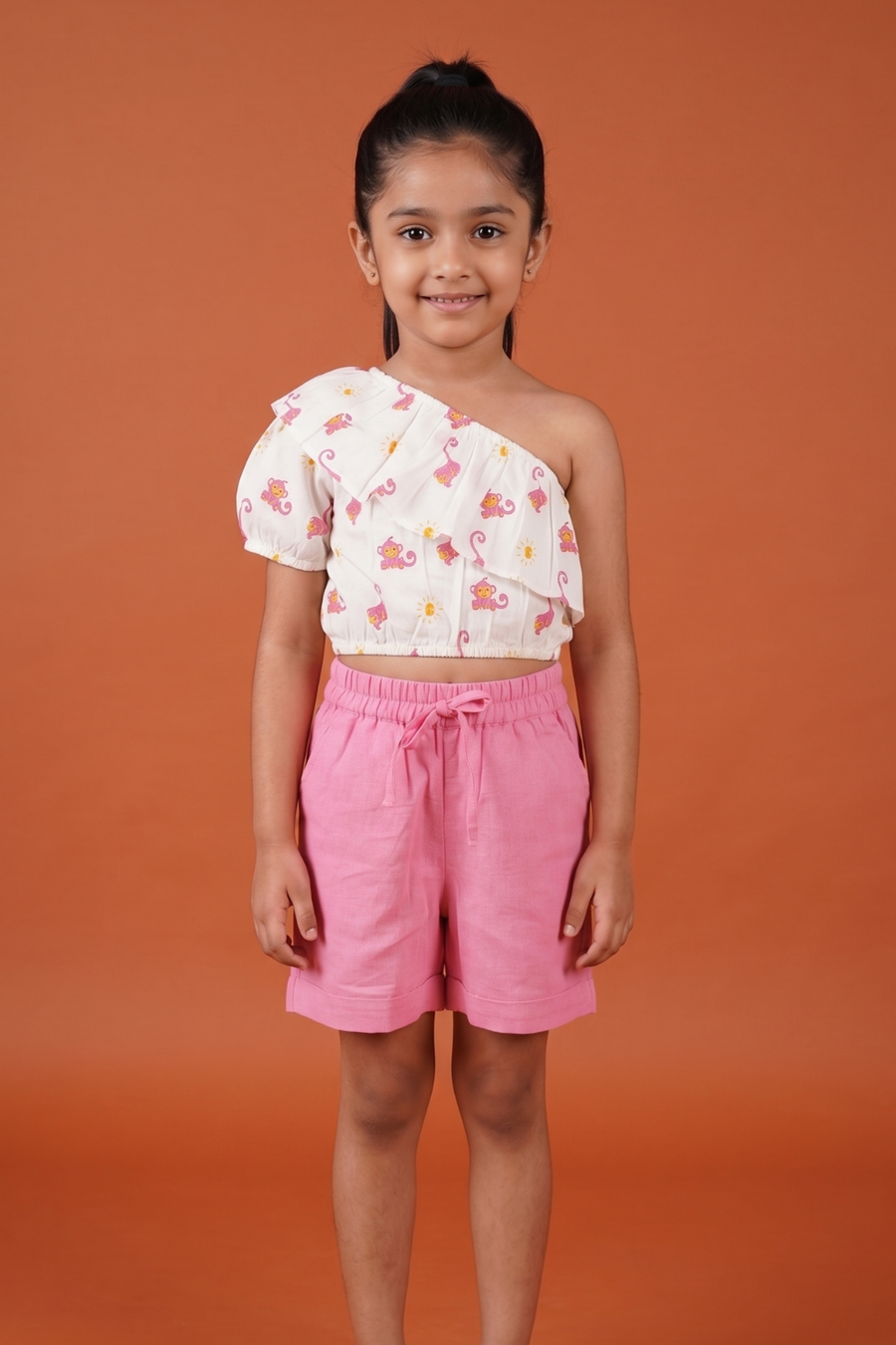 White & Pink Top And Shorts
