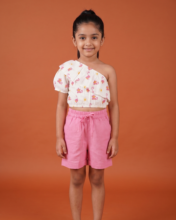 White & Pink Top And Shorts