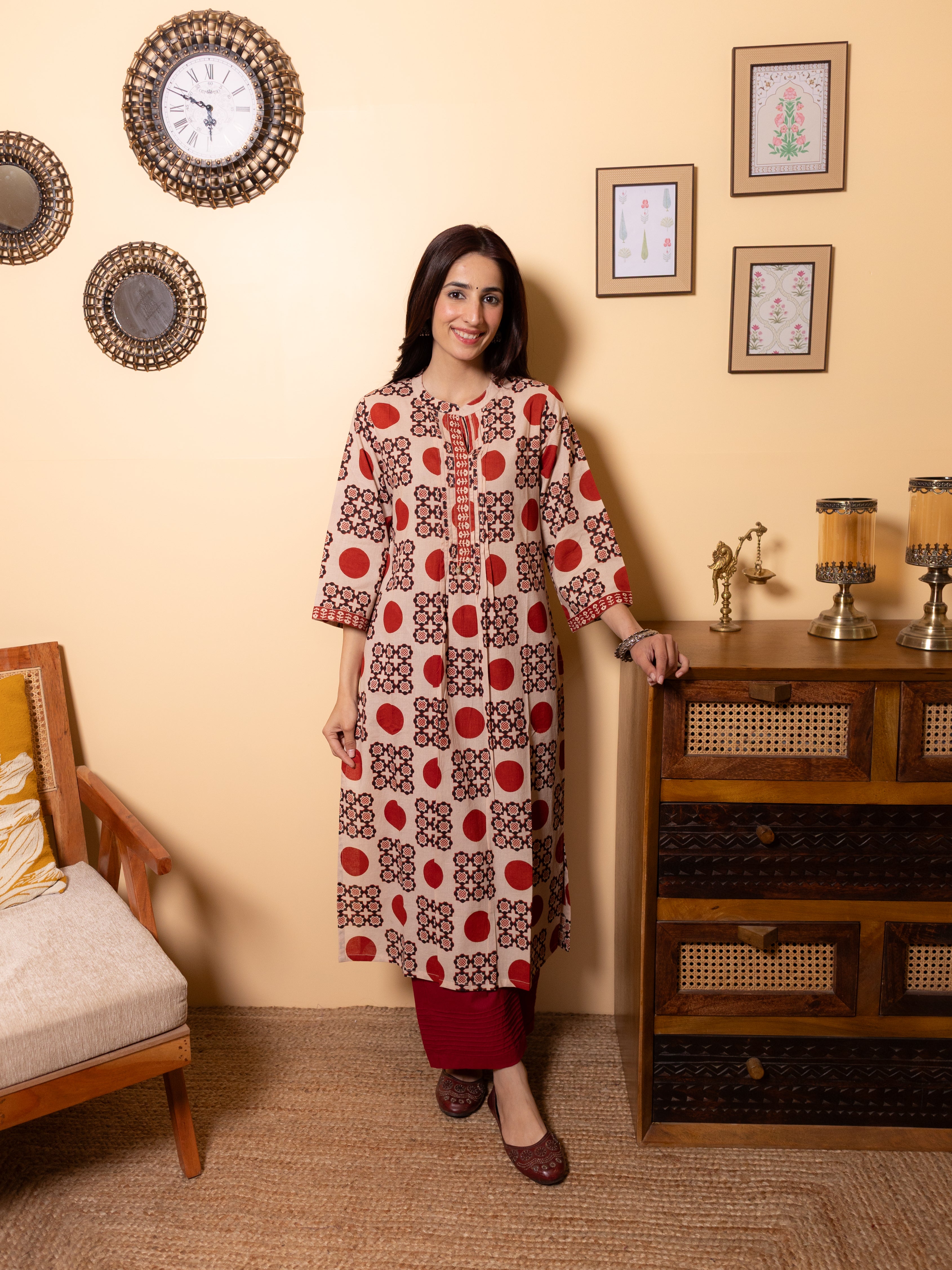 Dusty Beige Kurta(Pant Not Included)