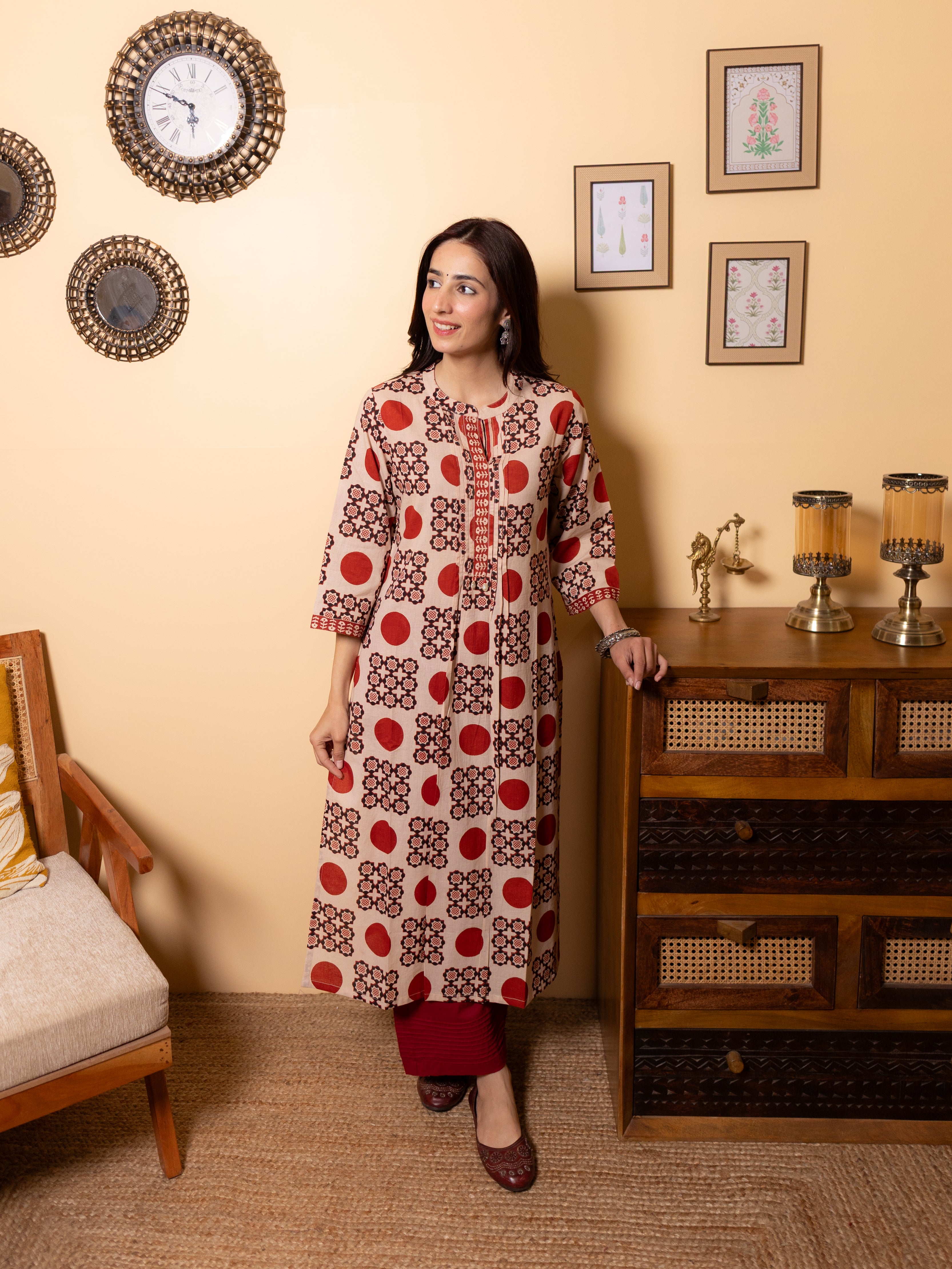 Dusty Beige Kurta(Pant Not Included)