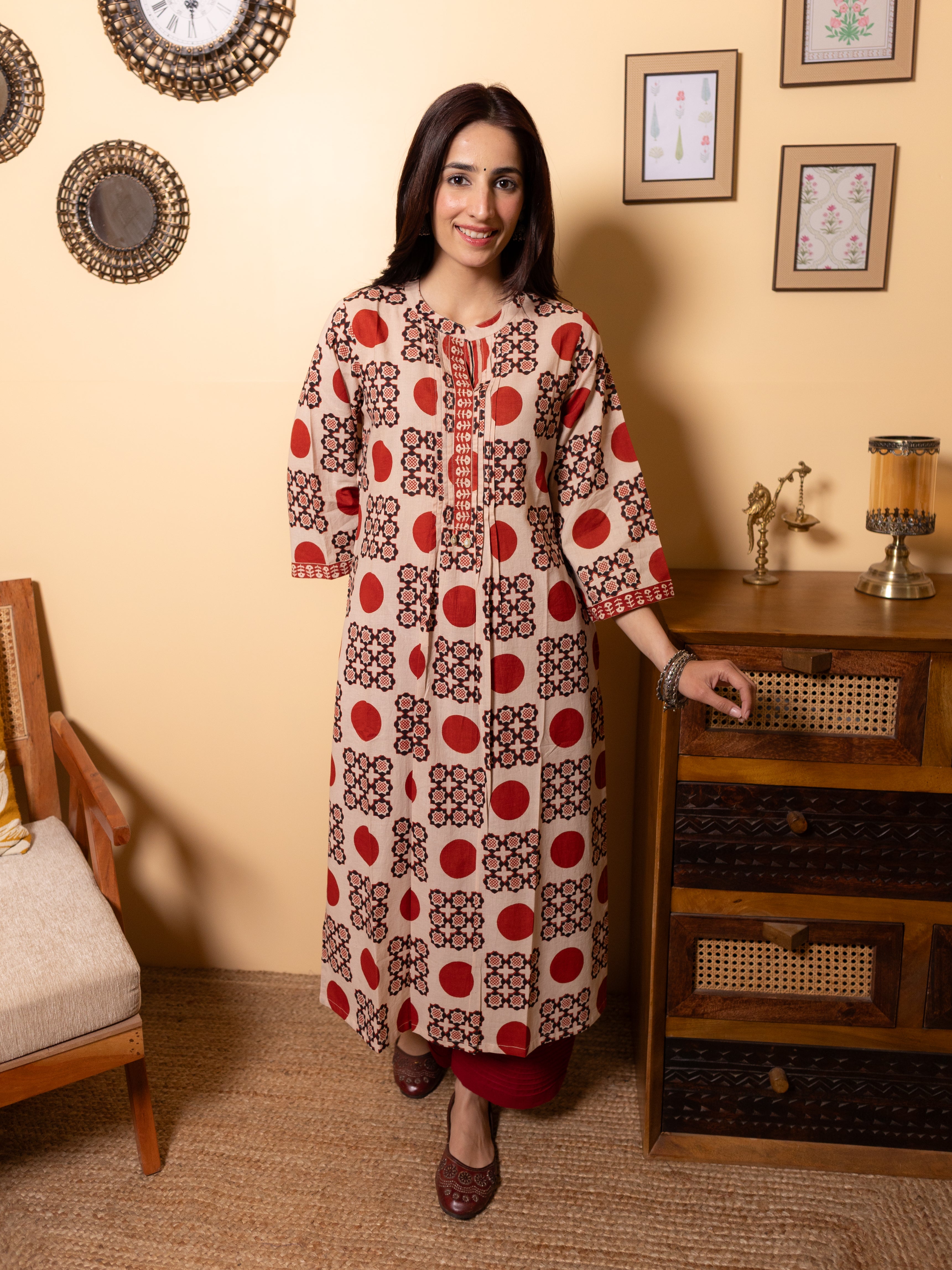 Dusty Beige Kurta(Pant Not Included)