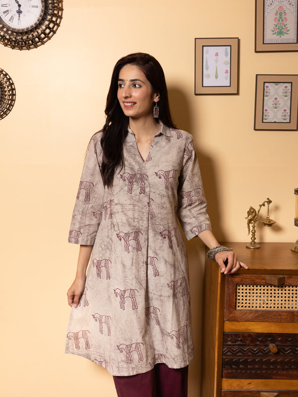 Ash grey Cotton Short Kurta