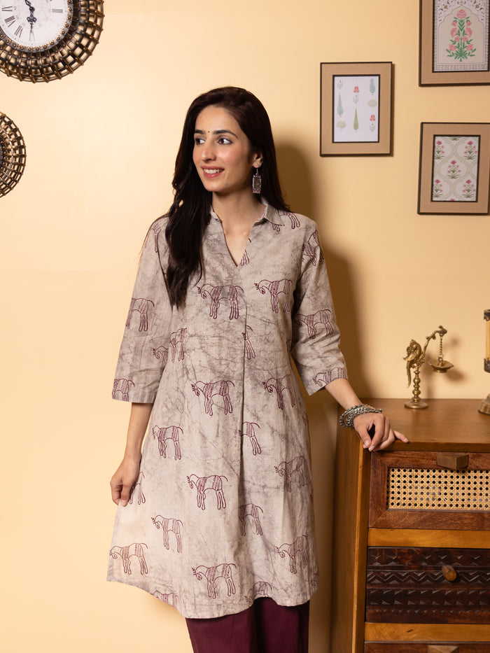 Ash grey Cotton Short Kurta