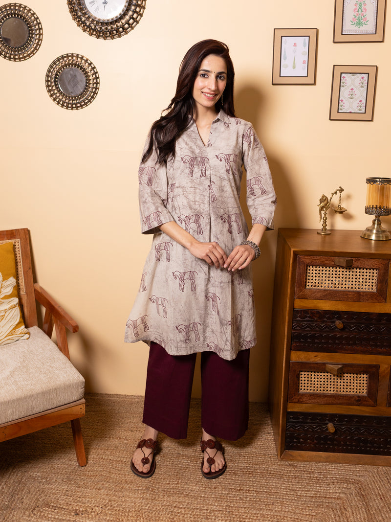 Ash grey Cotton Short Kurta