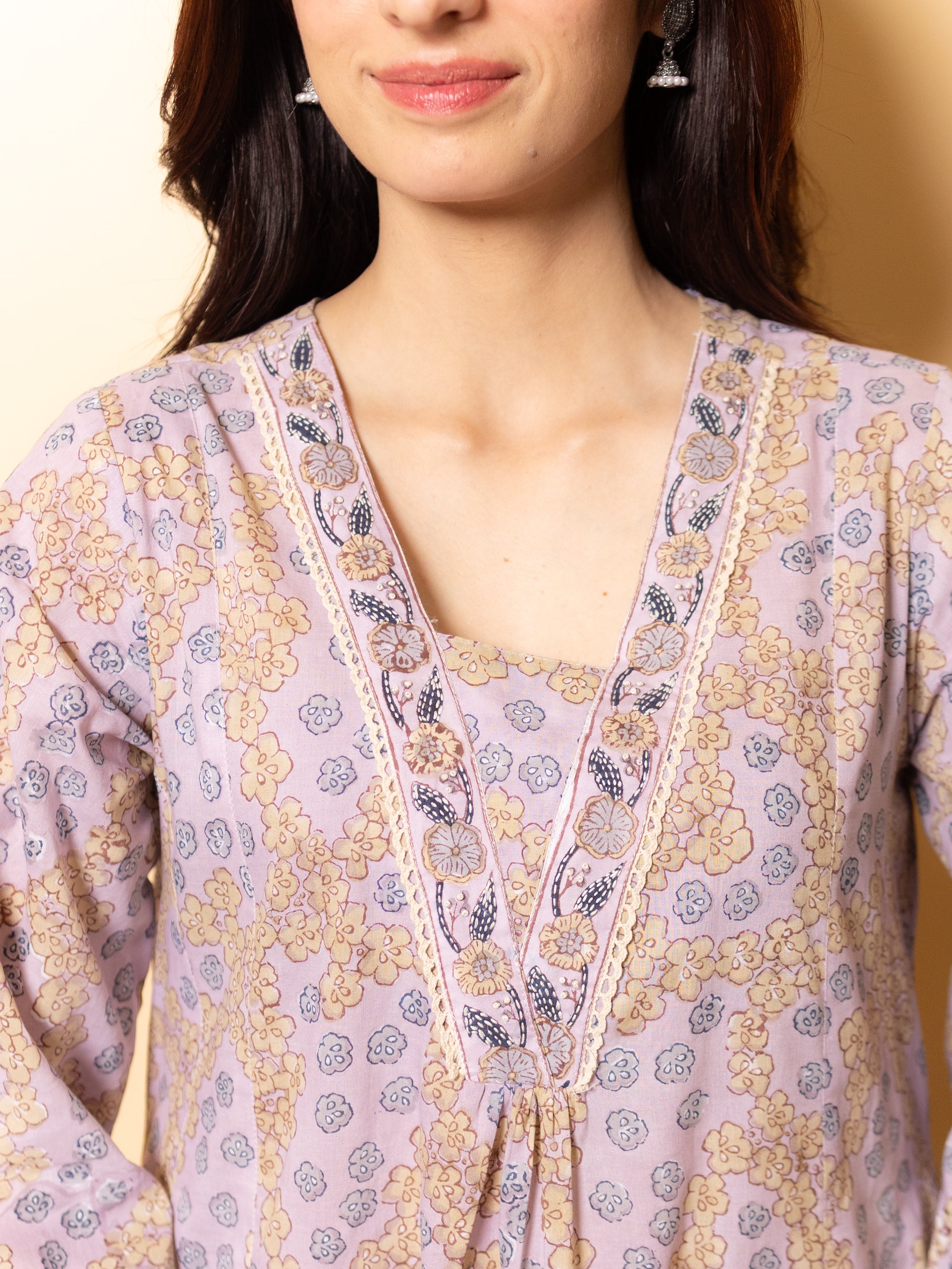 Soft Lilac Aline Kurta(Pant Not Included)