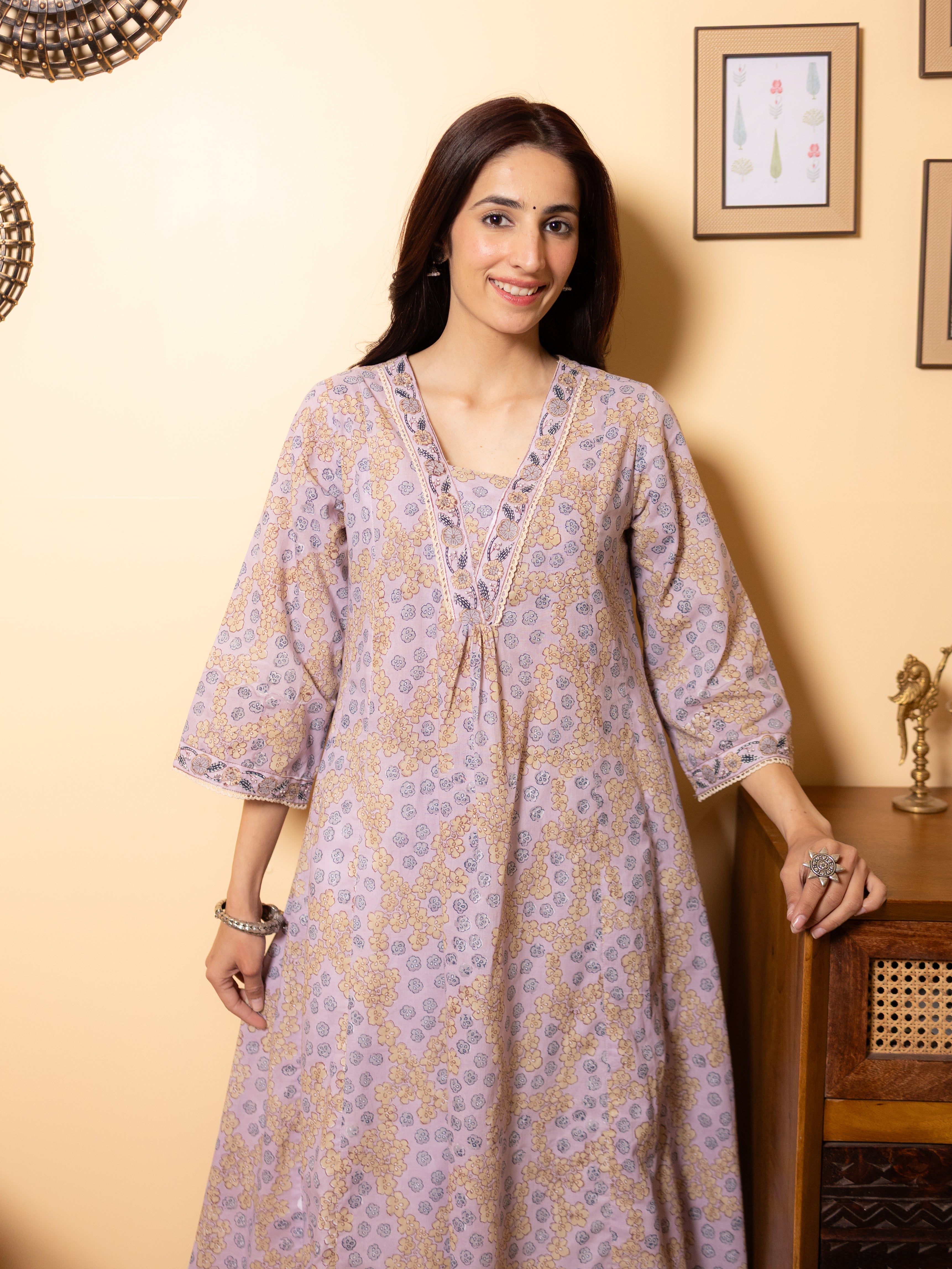 Soft Lilac Aline Kurta(Pant Not Included)