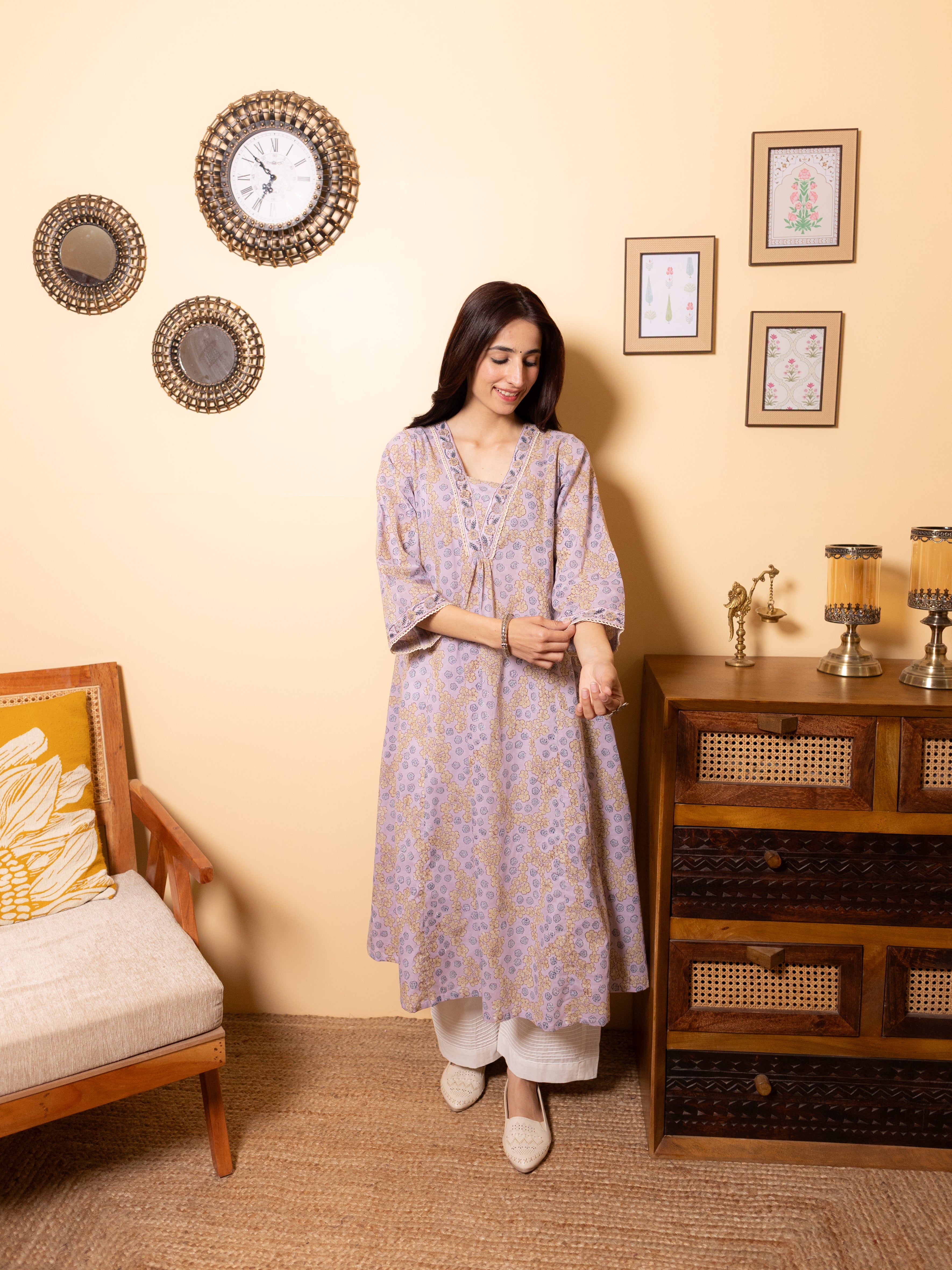 Soft Lilac Aline Kurta(Pant Not Included)
