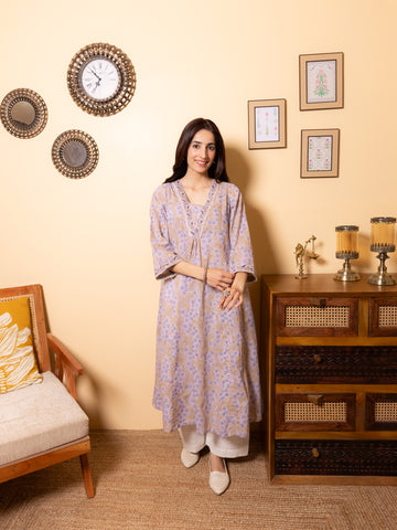 Soft Lilac Aline Kurta(Pant Not Included)