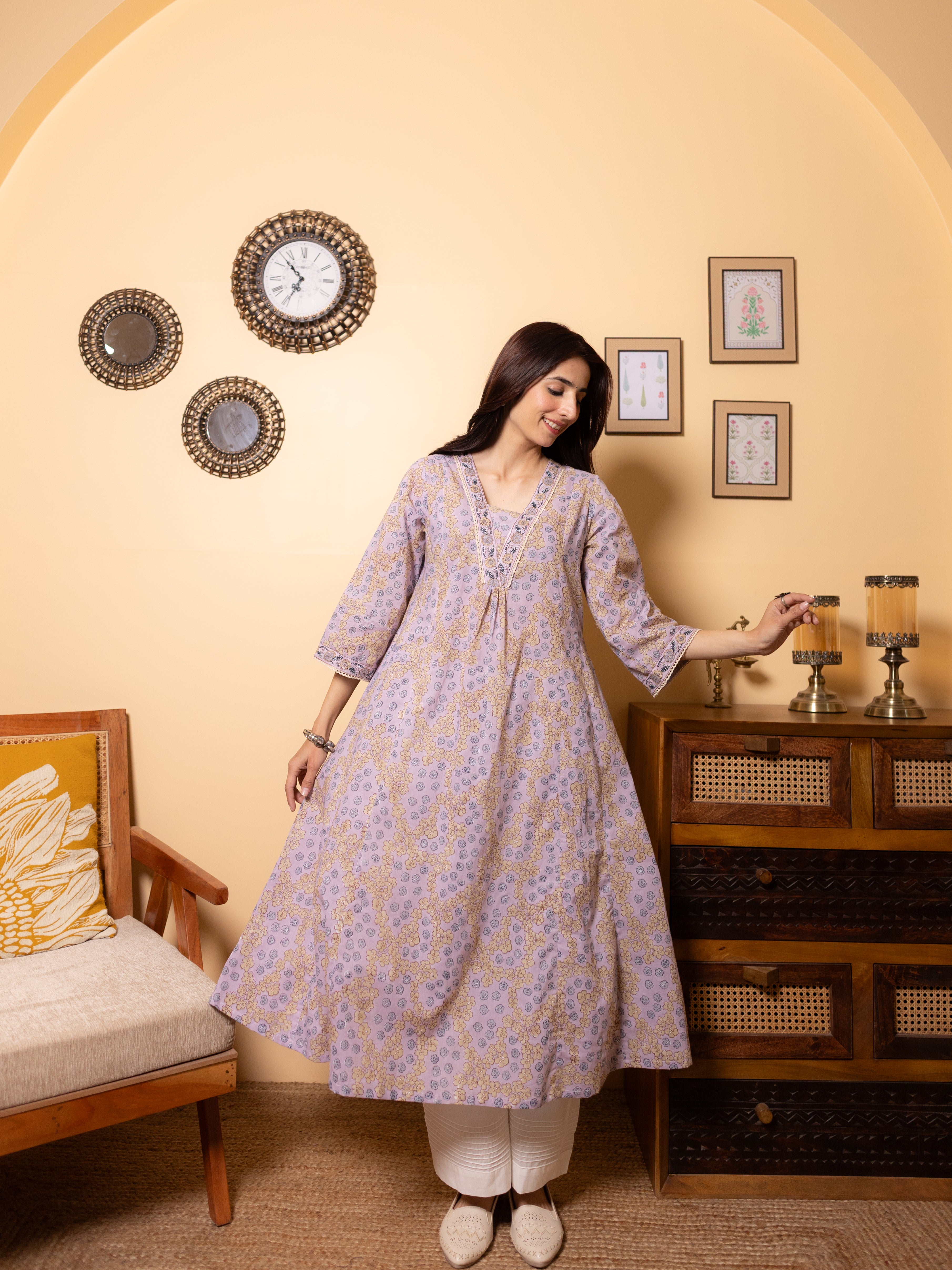 Soft Lilac Aline Kurta(Pant Not Included)