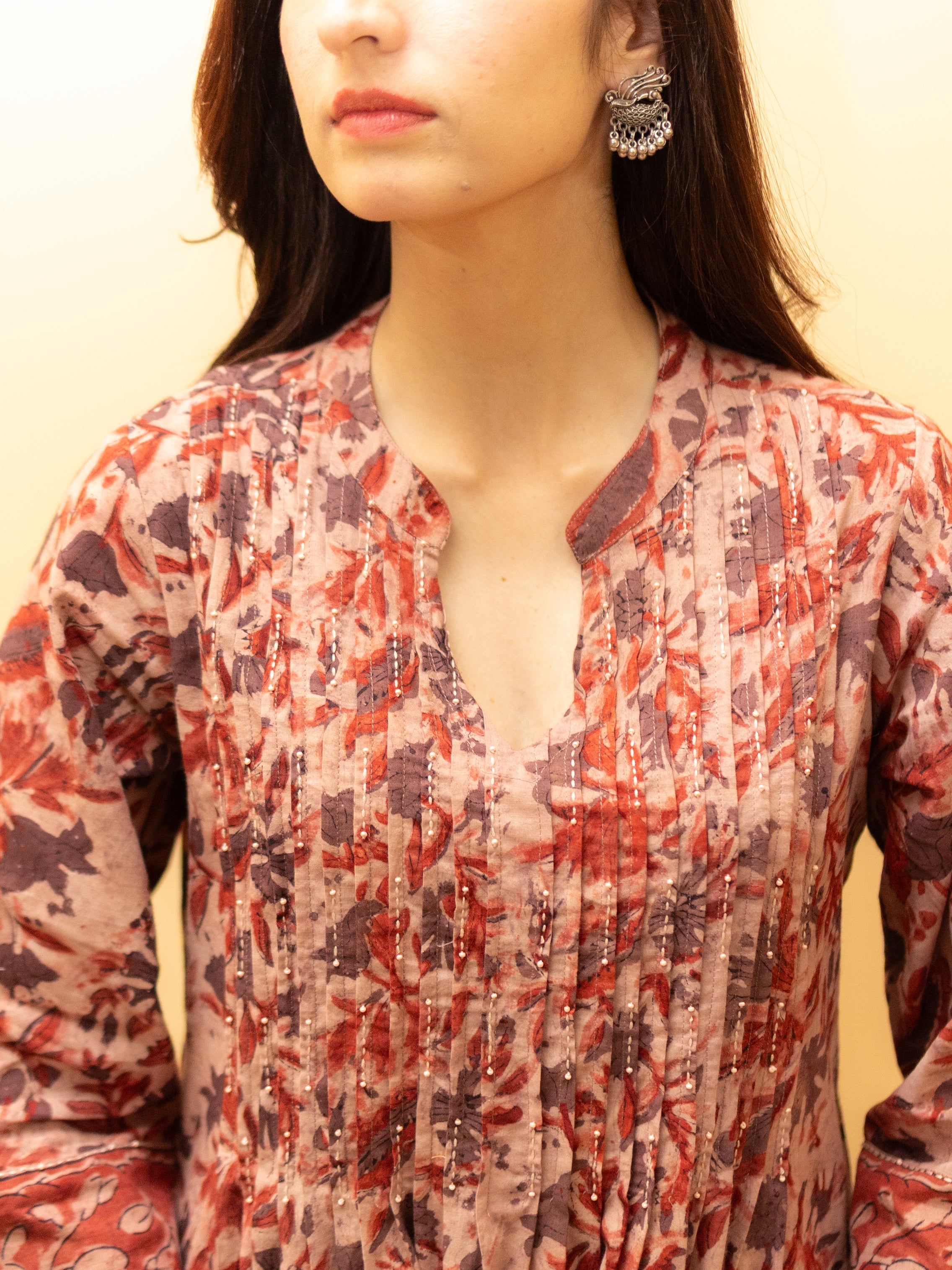 Dusty Rose Cotton Kurta( Pant Not Included)