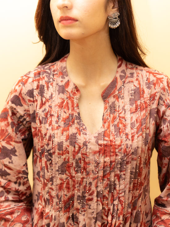 Dusty Rose Cotton Kurta( Pant Not Included)