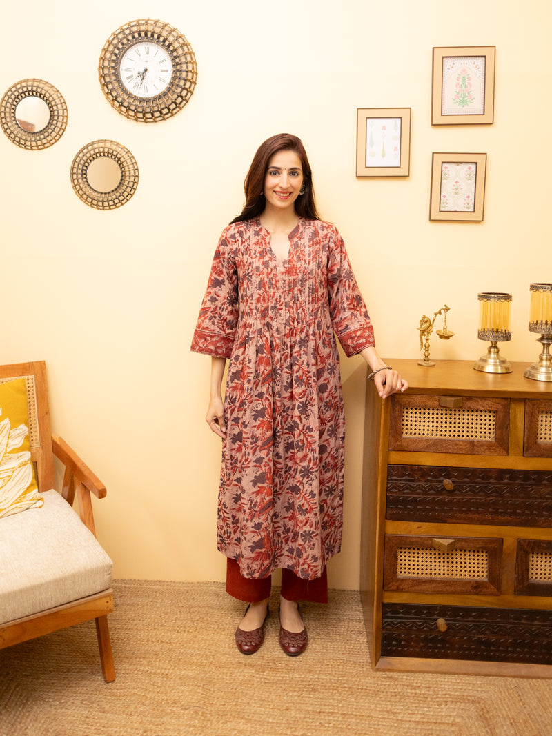 Dusty Rose Cotton Kurta( Pant Not Included)