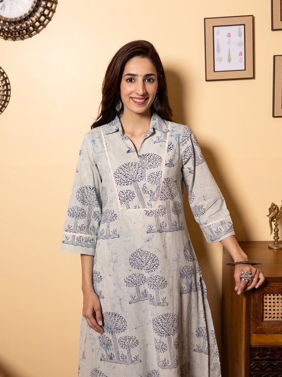Ice Blue Cotton Kurta