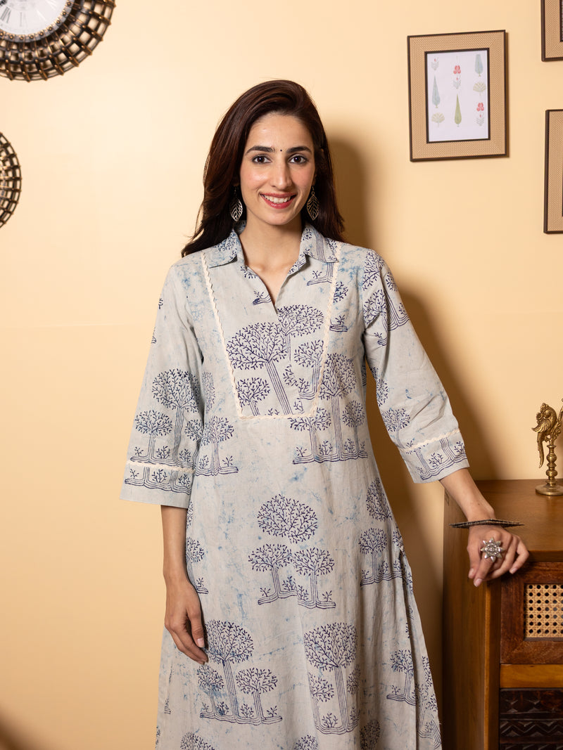 Ice Blue Cotton Kurta