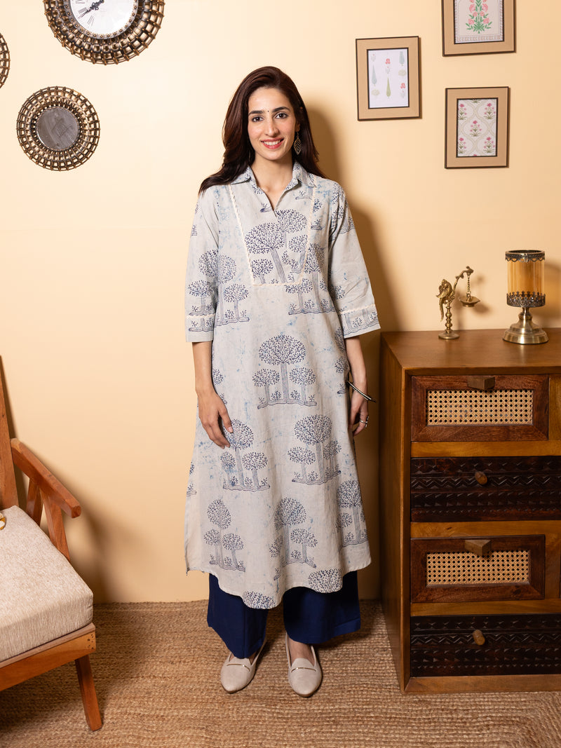 Ice Blue Cotton Kurta