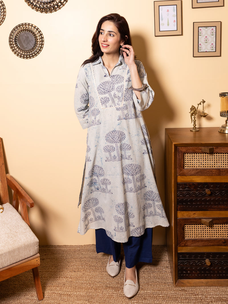 Ice Blue Cotton Kurta