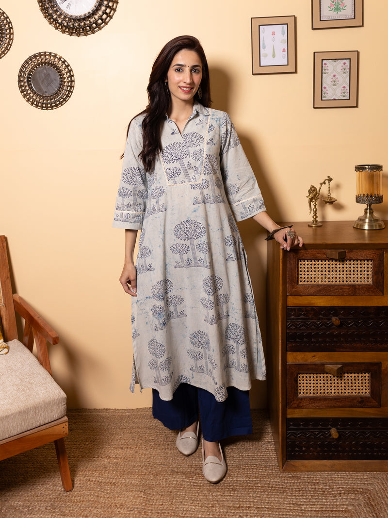 Ice Blue Cotton Kurta