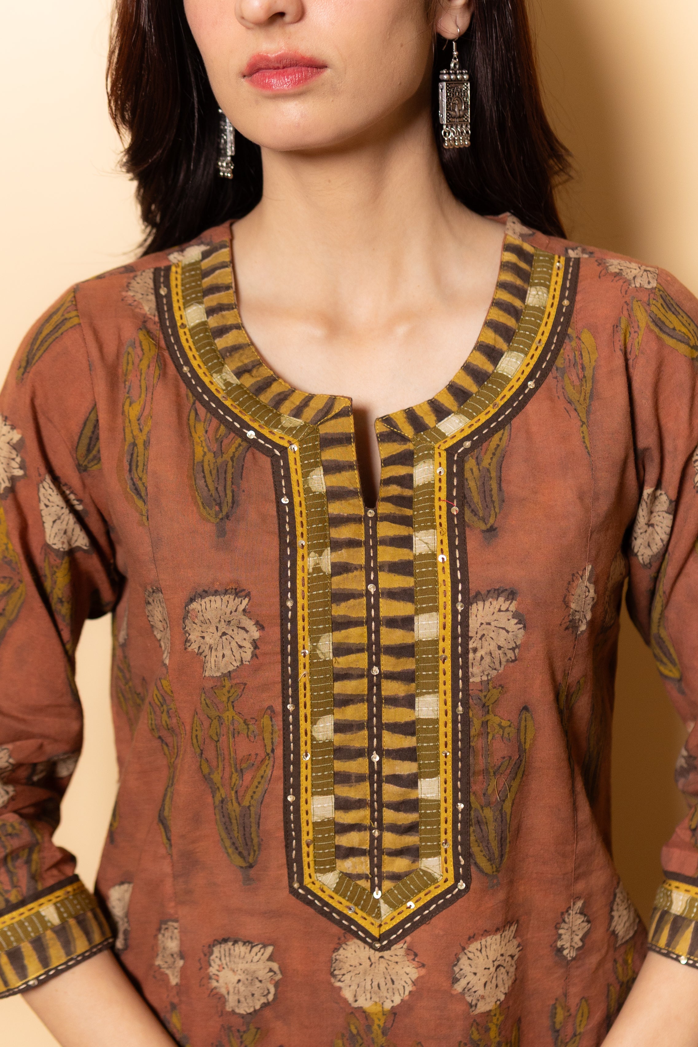Rust Brown Kurta(Pant Not Included)