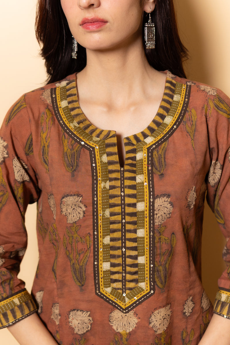 Rust Brown Kurta(Pant Not Included)