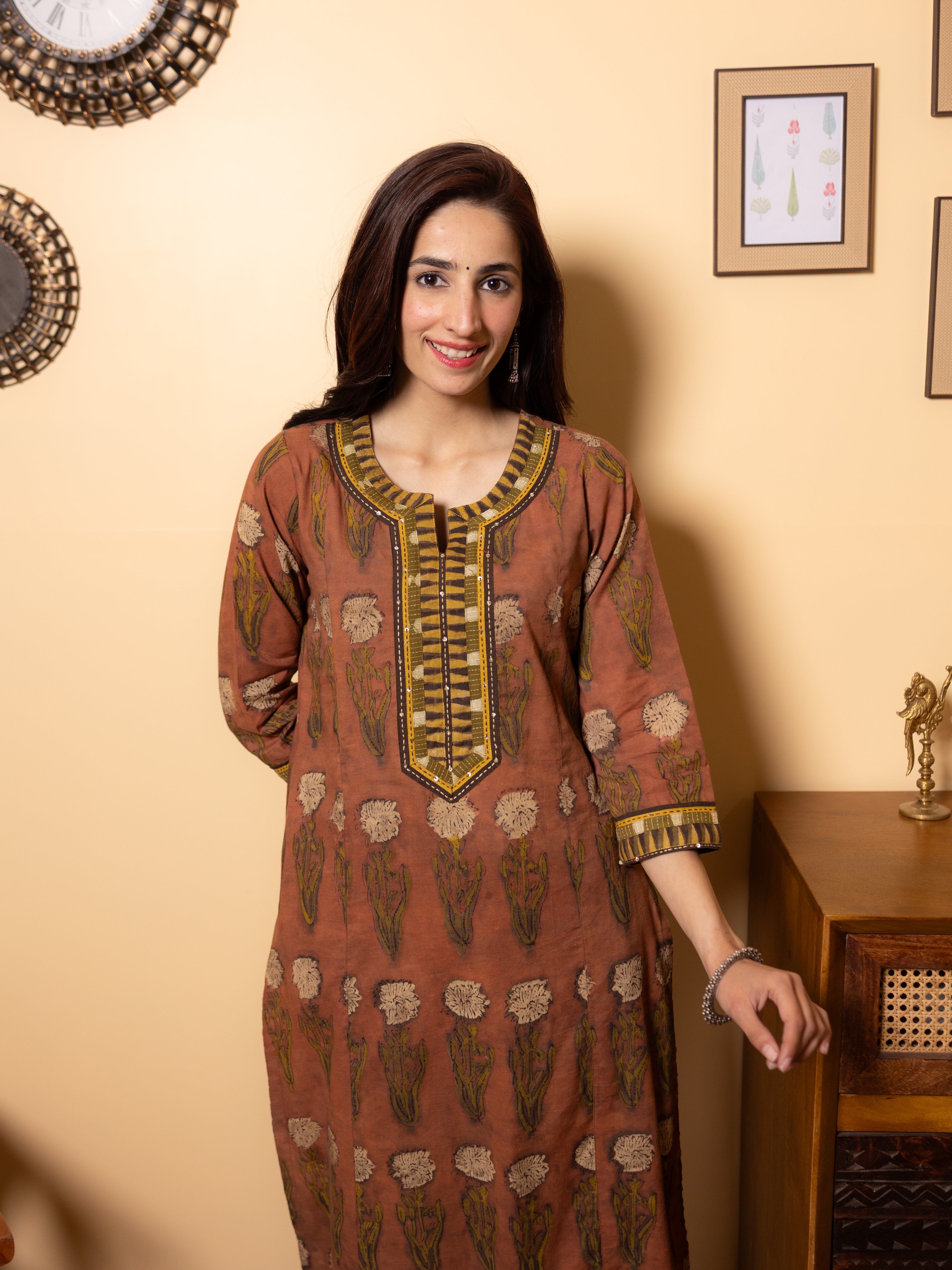 Rust Brown Kurta(Pant Not Included)