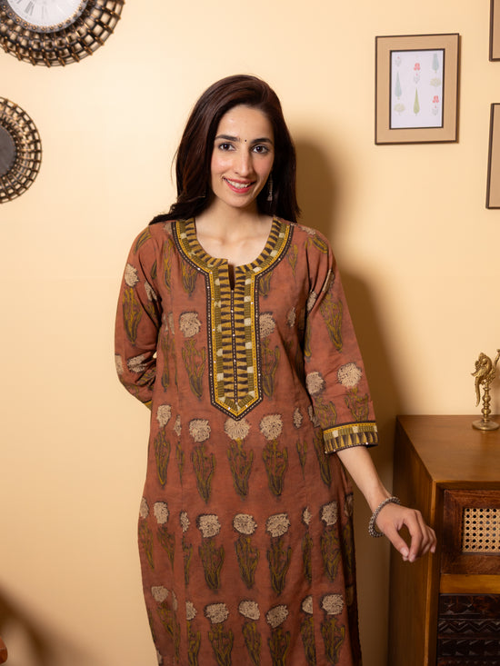 Rust Brown Kurta(Pant Not Included)