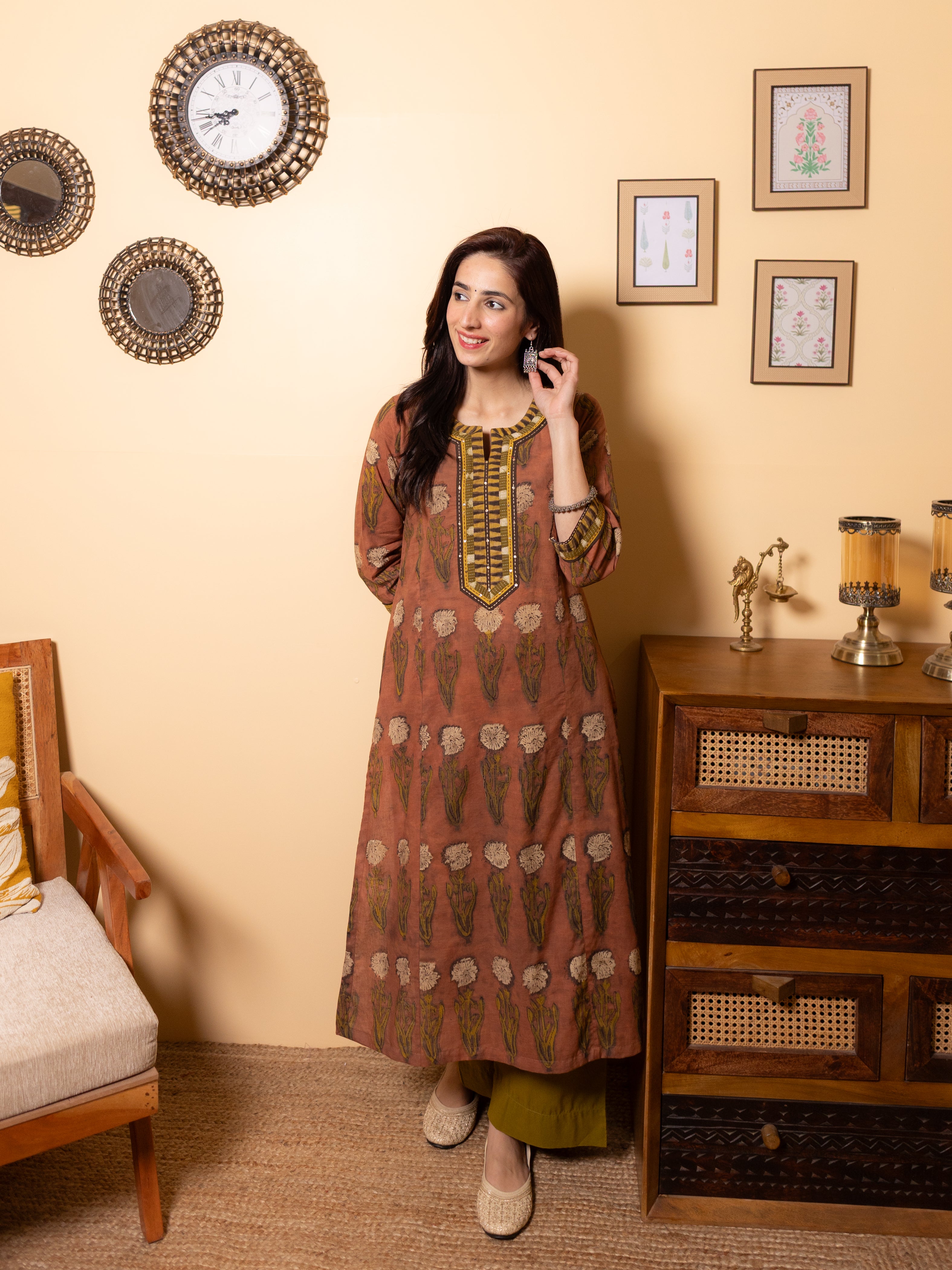 Rust Brown Kurta(Pant Not Included)
