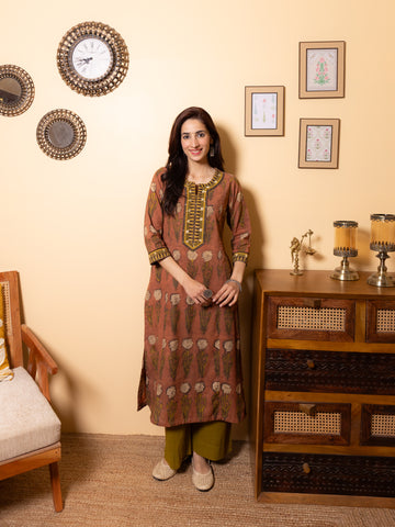 Rust Brown Kurta(Pant Not Included)