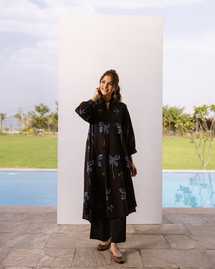 Black Dragonfly Cotton Kurta For Women's