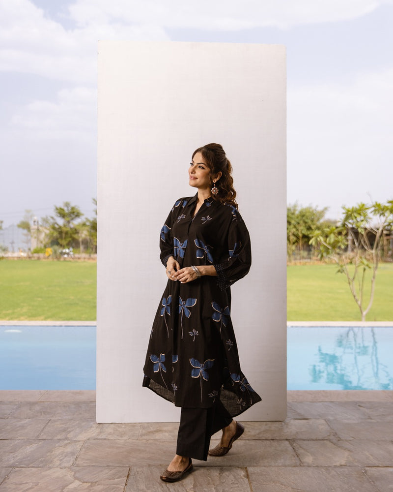 Black Dragonfly Cotton Kurta For Women's