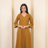 Mustard Cotton Flax Aari Embroidered Kurta Pant