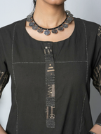Dark Gray Cotton Natural Dyed Kurta Pant Set For Women's