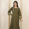Army Green Cotton Flax Aari Embroidered Kurta Pant