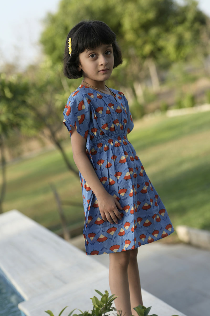 Blue Cotton Kaftan Dress For Girls
