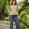 Pista Green Cotton Round Neck Handblock Short Top For Women's