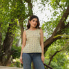 Pista Green Cotton Round Neck Handblock Short Top For Women's
