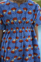 Blue Cotton Kaftan Dress For Girls