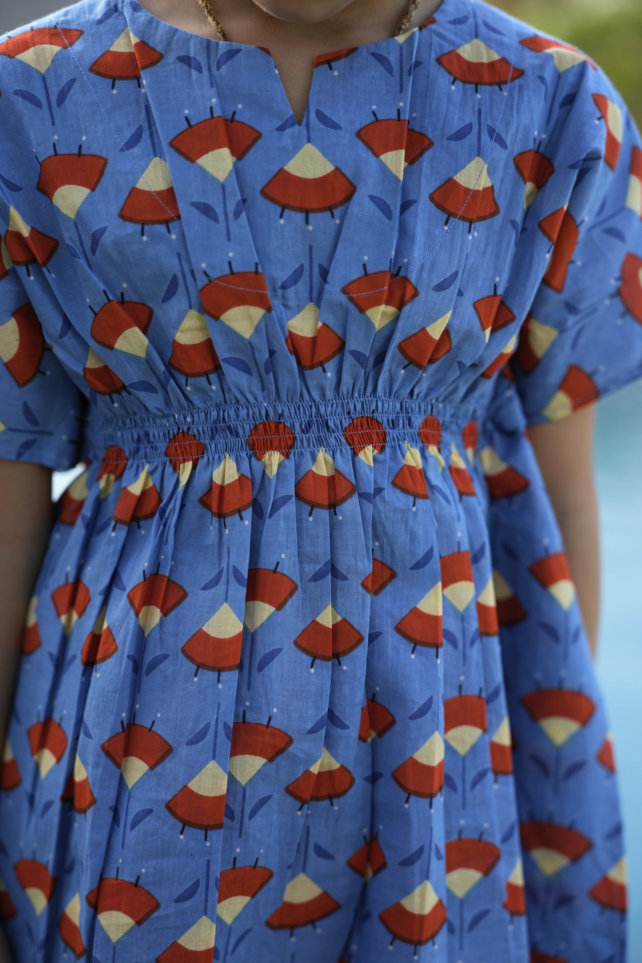Blue Cotton Kaftan Dress For Girls