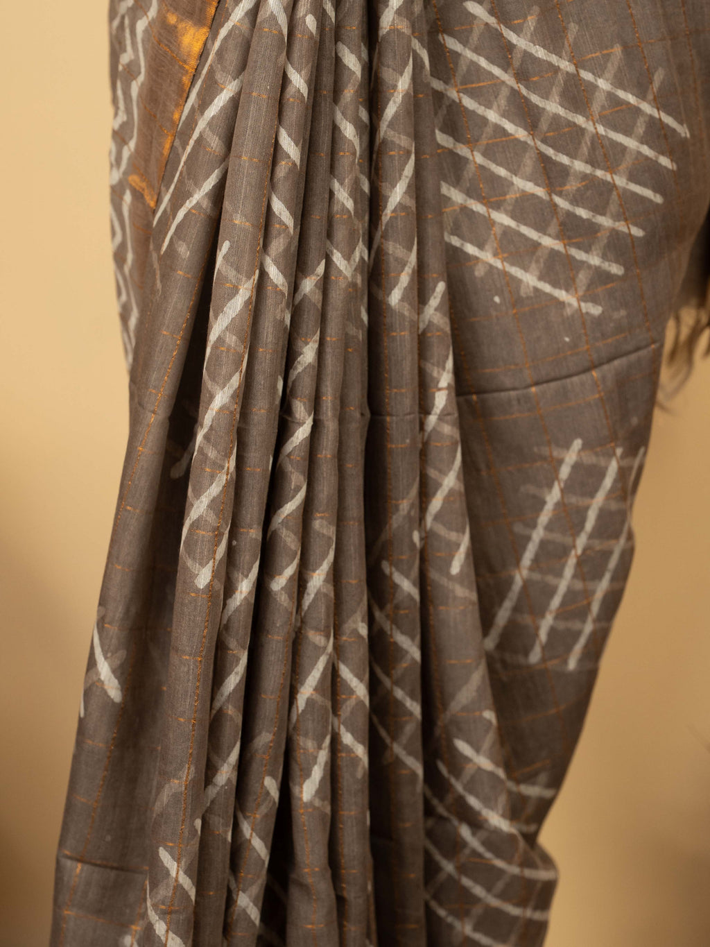 Cocoa Beige Cotton Block Printed Saree