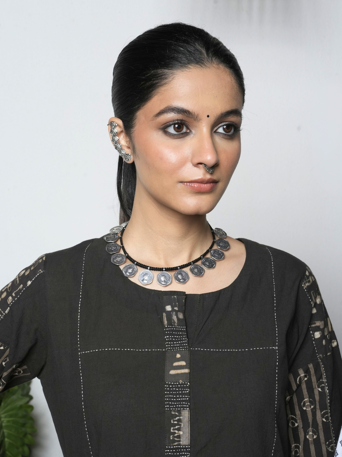 Dark Gray Cotton Natural Dyed Kurta Pant Set For Women's
