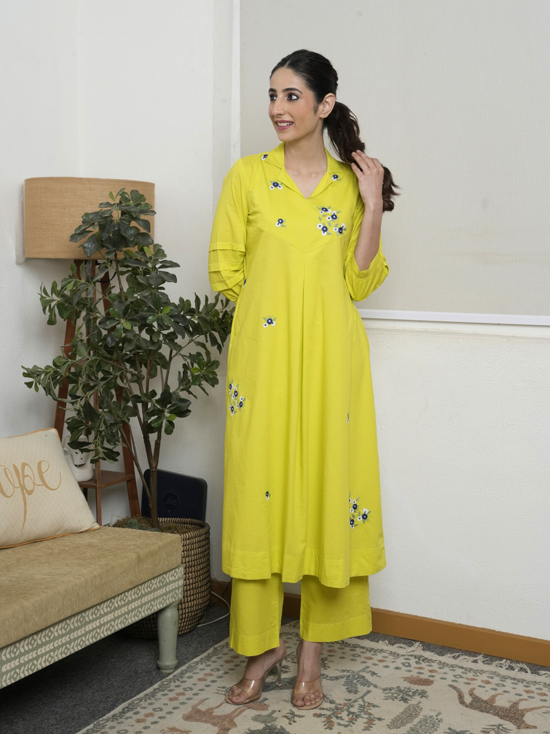 Lime Green Cotton Modal Kurta Pant