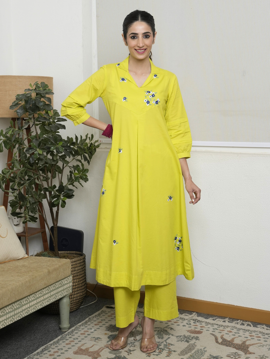 Lime Green Cotton Modal Kurta Pant